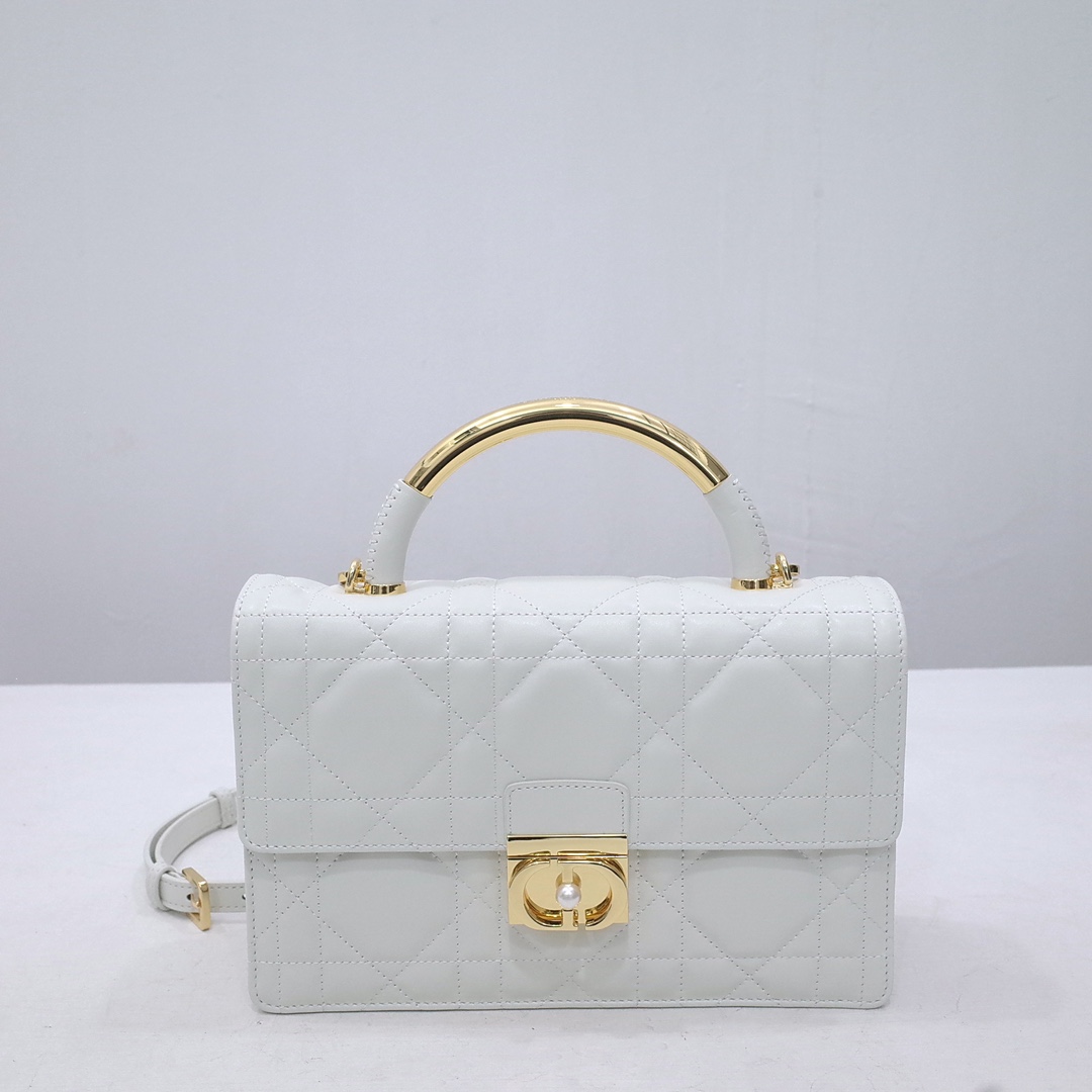 Medium Dior Ange Bag White Macrocannage Lambskin